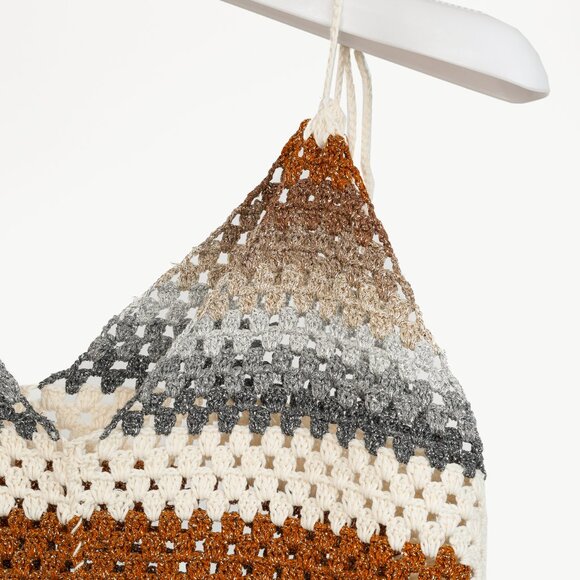 Rose Carmine Neutral-Tone Lurex Crochet Tank - Picture 4 of 8